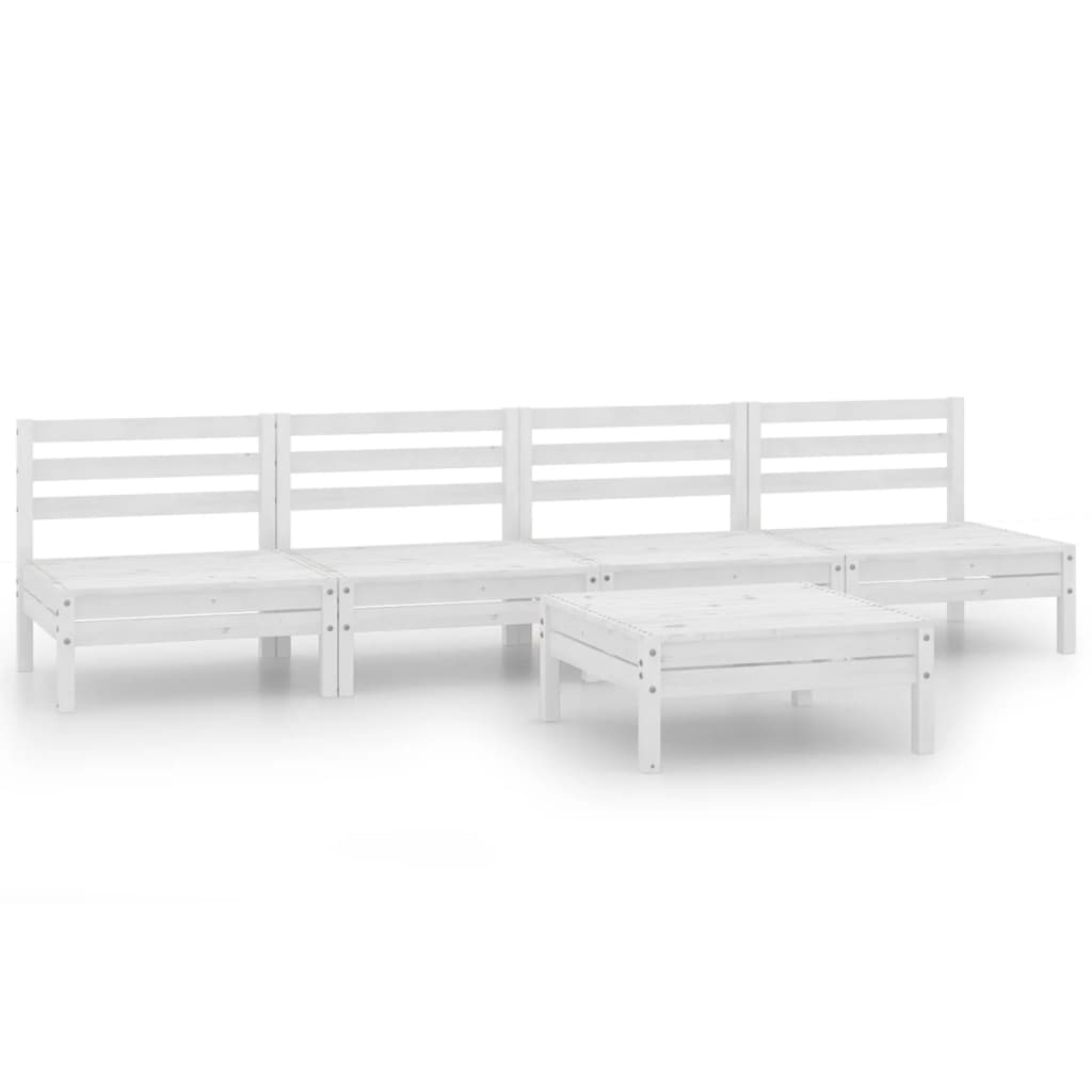 5-tlg. Garten-Lounge-Set Weiss Kiefer Massivholz